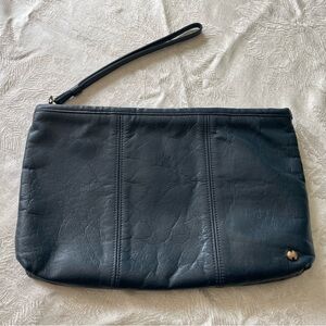 Navy Leather Wristlet Clutch.